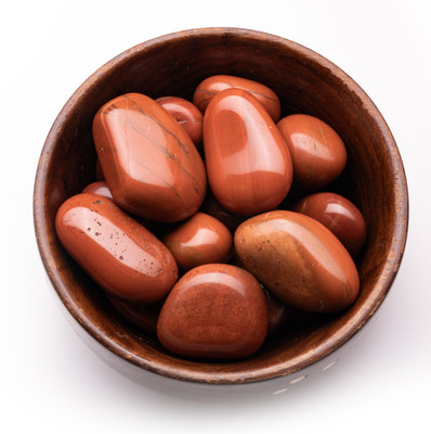 Plus Value Red Jasper Pebbles – A Fire Stone – Wooden Bowl Regular Asymmetrical Crystal, Quartz Pebbles(Orange 300 g)