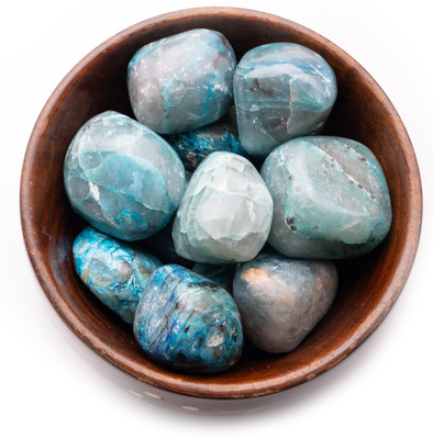 Plus Value chrysocolla-tumbled-wooden-bowl Regular Asymmetrical Crystal Pebbles(Multicolor 300 g)