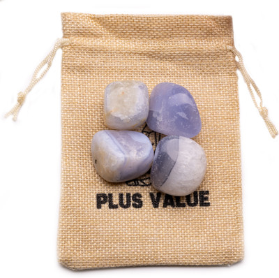 Plus Value Blue Lace Agate Tumbled Pebbles Stone 100grams Jute Bag Regular Asymmetrical Crystal, Quartz Pebbles(Multicolor 100 g)
