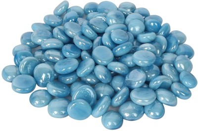 KVA Sky Blue Flat Round Marbles Aquarium Pebbles for Vase Fillers Glass Gems Stone Regular Round Marble Pebbles(Blue 450 g)