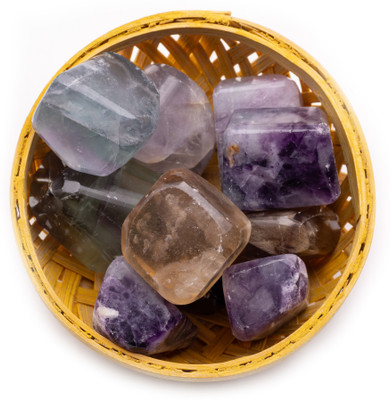 Plus Value Multi Fluorite Tumbled Stone 200 Grams in Basket – Reiki Healing Crystals Regular Asymmetrical Crystal Pebbles(Multicolor 200 g)