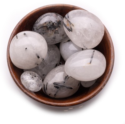 Plus Value rutilated-quartz-tumbled-wooden-bowl Regular Round Crystal Pebbles(Black, White 300 g)