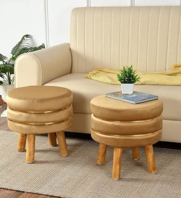 TAPODHANI Solid Wood Pouf(Finish Color - Beige, Pre Assembled)