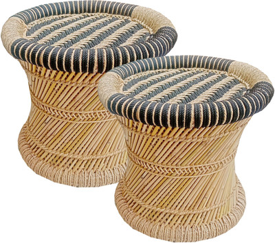 HARISH HANDMAKERS Harish Handmakers ! Natural & Handmade Bamboo Mudda Stool(Black, Pre-assembled)