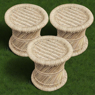 YASHIKA CREATION Handmade and Natural Bamboo Mudda Stool With Beige - 14x14 Inch Outdoor & Cafeteria Stool(Beige, Pre-assembled)
