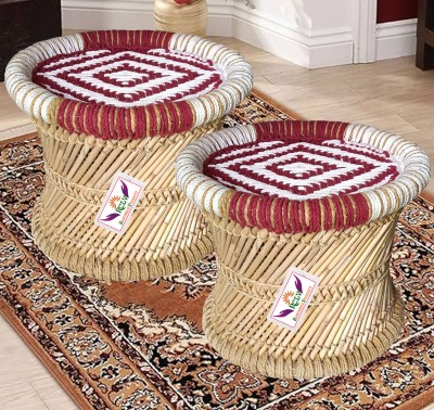 RCLV Rajasthani handmade bamboo mudda/Stool/chair for living room/office/home Outdoor & Cafeteria Stool(Red, White, Pre-assembled)