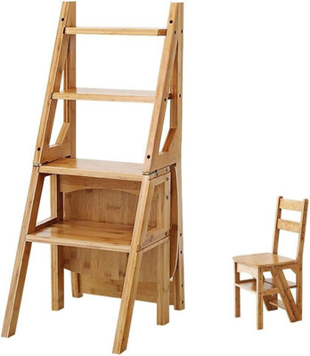 Mahoksha Multifunctional Wooden Folding Library 3 Step Stool for Home Stool(Brown, Pre-assembled)