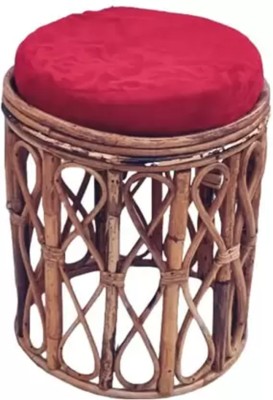 STARTRADER Bamboo Wooden Stool with Red Cushion for Indoor Outdoor Stool(Brown, Pre-assembled)
