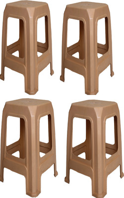 AP Palstic Square Stool Pack Of 4 Outdoor & Cafeteria Stool(Beige, Pre-assembled)