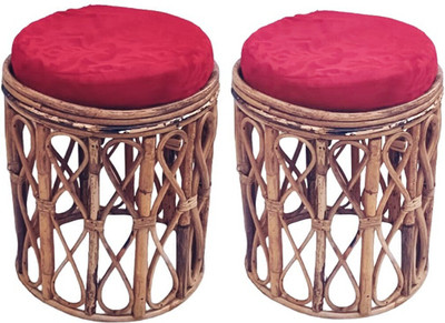 MiiArt Mii Art Bamboo Cane Round Stool with Cushion use for Siting(Material-Bamboo)(size-L-30,W-30,H-39 cm) Pack of 2 pcs (round) Outdoor & Cafeteria Stool(Brown, Pre-assembled)