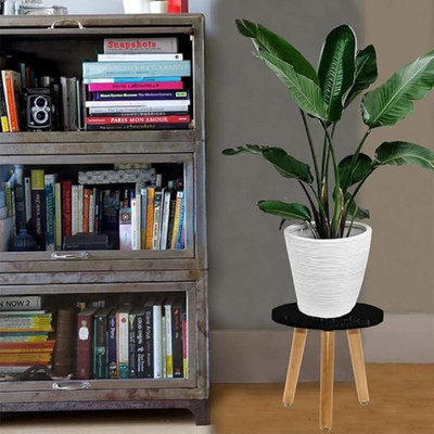 Vination Beautiful Modern Round Wooden Side Table 12 Inch|Antique Style Plant Stand Stool Living & Bedroom Stool(Black, Beige, Pre-assembled)
