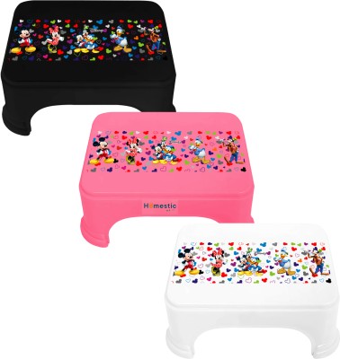 HOMESTIC Disney Team Mickey Print Bathroom & Kitchen Stool|Pack of 3|Multicolor Stool(Multicolor, Pre-assembled)