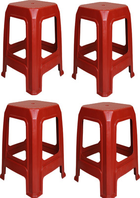 AP Palstic Square Stool Pack Of 4 Outdoor & Cafeteria Stool(Red, Pre-assembled)