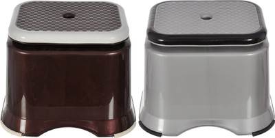 KUBER INDUSTRIES Ultra 10 Multiuses Portable Plastic Bathroom/Step/Sitting Stool,Patla- Pack of 2 Stool(Grey, Brown, Pre-assembled)