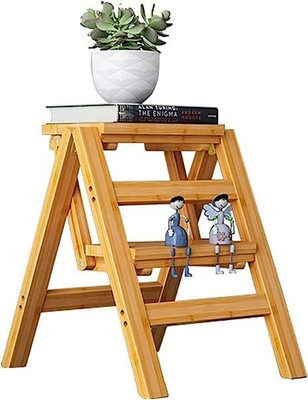 Mahoksha Foldable Portable Teak Wooden Step Ladder Stool for Home||Step Ladder Chair Stool(Brown, Pre-assembled)