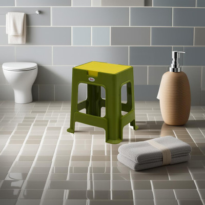 Supreme MEHANDI GREEN/LEMON YELLOW PLASTIC STOOL FOR HOME/OFFICE/GARDEN Outdoor & Cafeteria Stool(Green, Pre-assembled)