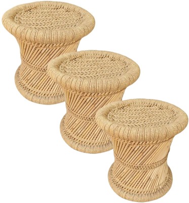 eXtend cReation Handmade and Natural Bamboo Mudda Stool With Beige - 12 X 12 Inch Outdoor & Cafeteria Stool(Beige, Pre-assembled)