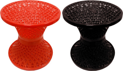 KUBER INDUSTRIES Mesh Design Both Sided Plastic Sitting Stool in Damroo Style- Pack of 2 Stool(Orange, Brown, Pre-assembled)