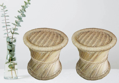 Bhavishya Bamboo Mudda Stool, Chair For Living Room Round Shape Wooden Stool For Garden Outdoor & Cafeteria Stool(Beige, Pre-assembled)