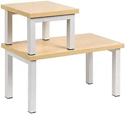 Indian Decor 48328 Set of 2 Stackable Countertop Storage Shelf, Freestanding Spice Rackset Stool(Brown, Pre-assembled)