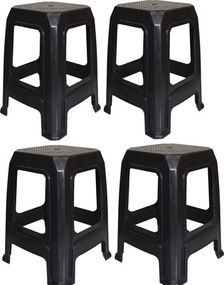 AP Palstic Square Stool Pack Of 4 Outdoor & Cafeteria Stool(Black, Pre-assembled)