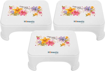 HOMESTIC Floral Print 3 Pieces Plastic Bathroom Stool for Home, Office|White Stool(White, Pre-assembled)