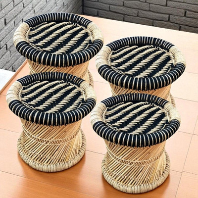 YASHIKA CREATION Handmade Eco Friendly Bamboo mudda Muddi cane Set of 4 Outdoor & Cafeteria Stool(Black, Beige, Pre-assembled)