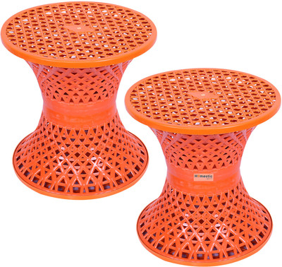 HOMESTIC Plastic Mesh Damroo Seating Stool|Both Sided Stool for Guestroom|Pack of 2|Red Stool(Red, Pre-assembled)