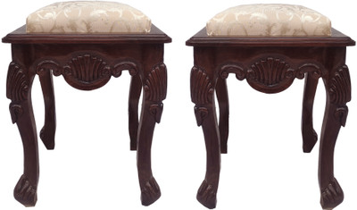 ARVISH ENTERPRISES Sheesham Wood Walnut Finish Handmade Carving Stool Set of 2 Living & Bedroom Stool(Brown, Pre-assembled)