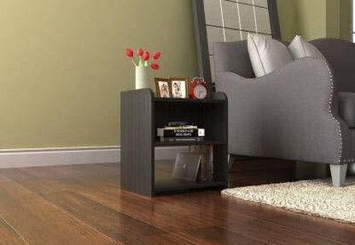 Hindwood Wooden Side Table/Coffee Table/End Table/Bedside Table with Storage Stool(Black, Pre-assembled)