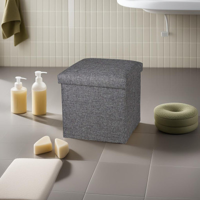 MOHAK Cube Shape Sitting Stool with Storage Box Living Fold able Storage Bins Stool(Grey, Pre-assembled)
