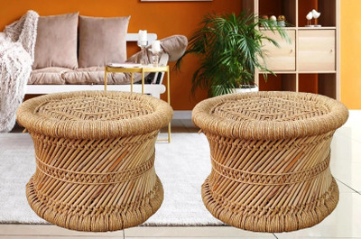 Bhavishya Bamboo Mudda Stool, Chair For Living Room Round Shape Wooden Stool For Garden Outdoor & Cafeteria Stool(Beige, White, Pre-assembled)
