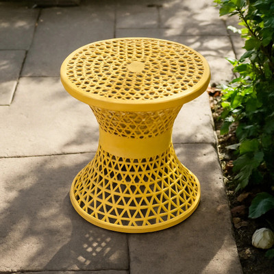 HOMESTIC Plastic Mesh Damroo Seating Stool|Both Sided Stool for Guestroom|Yellow Stool(Yellow, Pre-assembled)