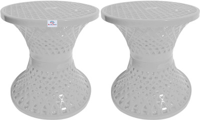 Heart Home Mesh Design Both Sided Plastic Sitting Stool in Damroo Style- Pack of 2 (White) Stool(White, Pre-assembled)