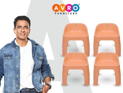 AVRO furniture AVRO Rock Plastic Stools with Backrest, Set of 4 in Biege Color Living & Bedroom Stool(Beige, Pre-assembled)