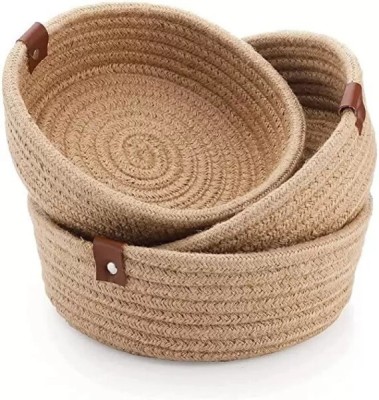 NCS Jute Small box mini rope storage basket woven brown hamper, baby basket, organizer Storage Basket(Pack of 3)