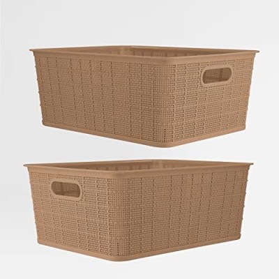Selvel Polypropylene Multipurpose Storage Baskets Set of 2 with Lid for Kitchen, Vegetables, Toys, Books, Office, Stationery, Utility, Cosmetics, Accessories, Wardrobe Storage Basket(Pack of 3)