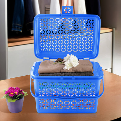 KUBER INDUSTRIES Plastic Multipurpose Small Storage Box with Lid & Handle | Cobalt Blue Storage Basket(Pack of 1)