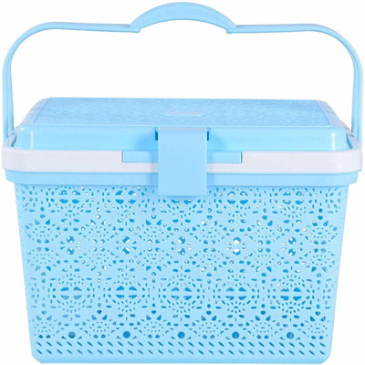 NAYASA Plastic Flower Picnic Basket with Lid | Plastic Shopping Storage Basket | Storage Basket(Pack of 1)