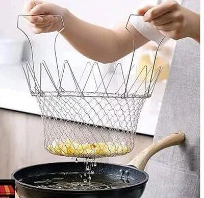 GEEO Chef Basket – 12-in-1 Multi-Purpose Foldable Cooking Tool Collapsible Colander(Steel Pack of 1)