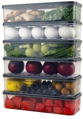VENDEXI Plastic Grocery Container  - 1200 ml(Pack of 6, Grey)