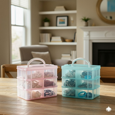 MAXTID Plastic 6 layer	Cosmetic & Craft Pink/Blue Crate box Storage Basket(Pack of 1)