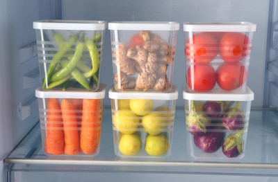STARKENDY Plastic 6 PCS 1000ml FRIDGE STORAGE CONTAINER Storage Basket(Pack of 6)