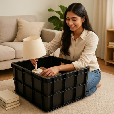 mahira Plastic Heavy Duty Multipurpose Rectangular Storage Box Black Crates 500X325X250 MM Storage Basket(Pack of 1)