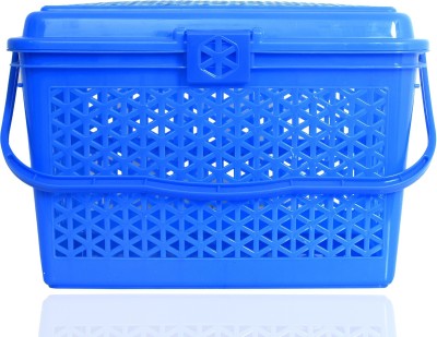 KUBER INDUSTRIES Plastic Plastic Multipurpose Trendy Shopping Big Basket with Lid (Blue) Storage Basket(Pack of 1)