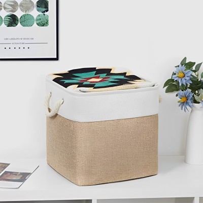 KUBER INDUSTRIES Polyester Foldable Storage Basket|Polyester Toy Storage Bin (Dark Brown & Cream) Storage Basket(Pack of 1)