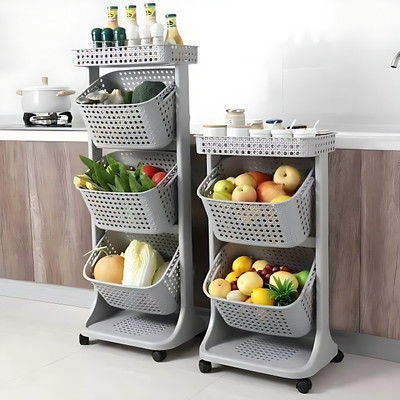 PARASNATH Plastic Clab Multipurpose 3 Layers Storage Basket Rack with Wheel (Grey Colour) Storage Basket(Pack of 1)