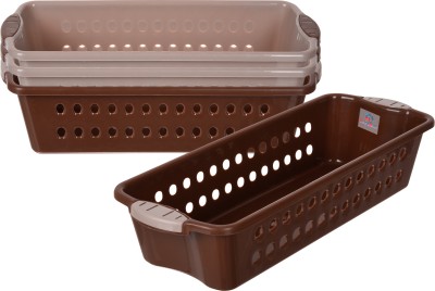 Heart Home Plastic Storage Basket for Kitchen-Stationery|JAWA-2|Medium|Pack of 4|Peach & Brown Storage Basket(Pack of 4)
