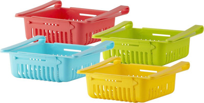 RK RETALIER Plastic 4 Pieces Adjustable Fridge, Rack Space Saver(Multi) Storage Basket(Pack of 4)