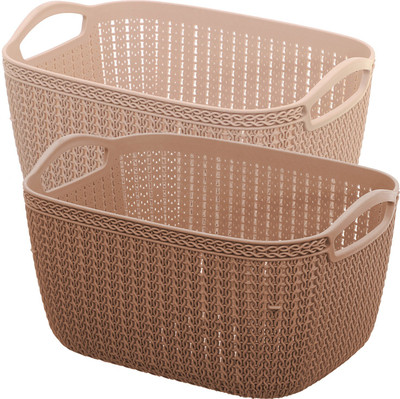KUBER INDUSTRIES Plastic Unbreakable Plastic 2 Pieces Multipurpose Medium Size Flexible Storage Baskets / Fruit Vegetable Bathroom Stationary Home Basket with Handles (Peach & Brown) -CTKTC39073 Storage Basket(Pack of 2)